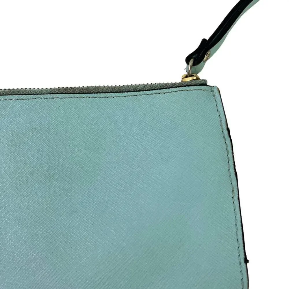 Kate Spade New York Aqua Blue Wristlet Coin Purse 100% Cow Hide Genuine Leather